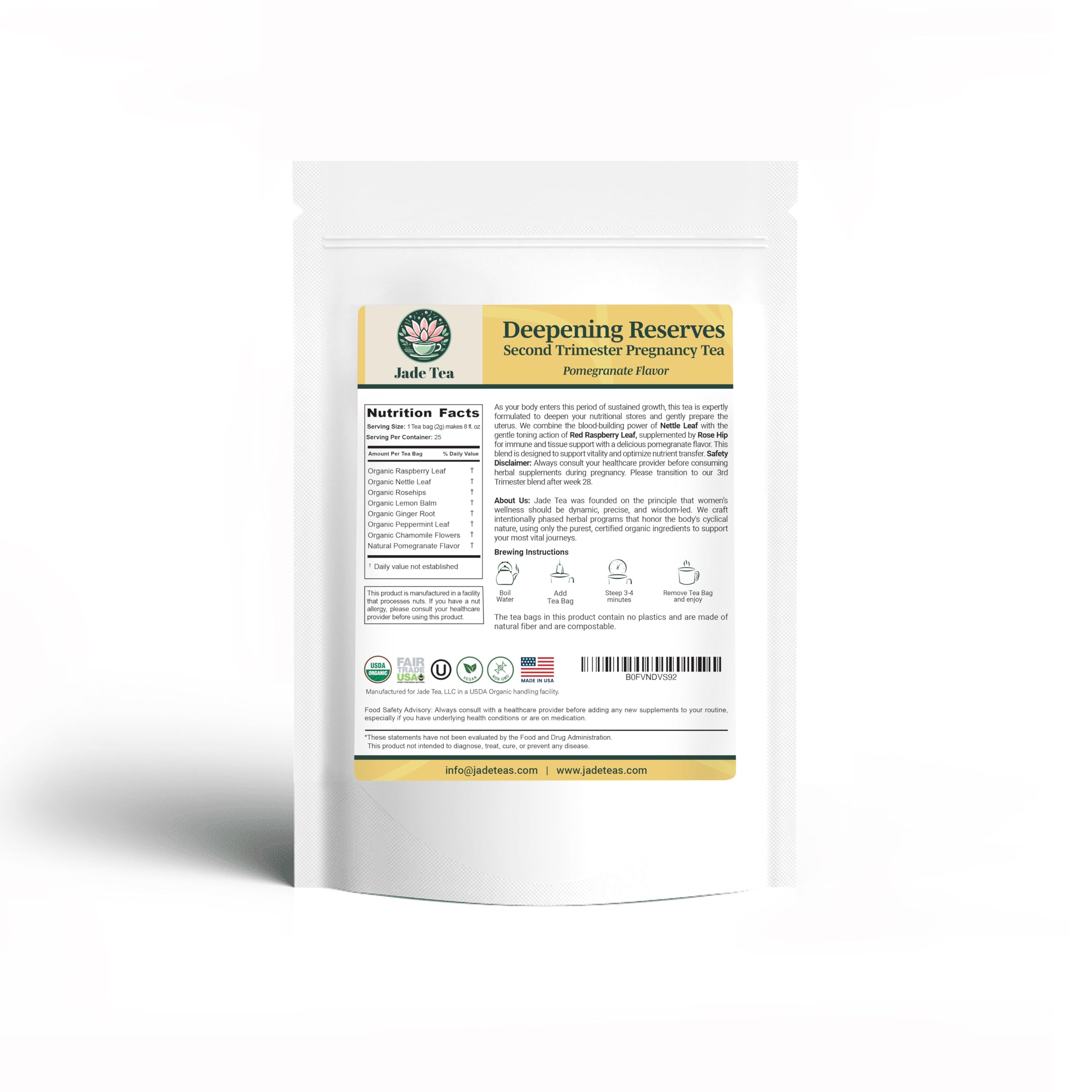 Jade Tea - Organic Second Trimester Pregnancy Tea | Uterine Toning Prep & Sustained Prenatal Mineral Support | Caffeine-Free, Fair Trade, Sustainable, Made In USA
