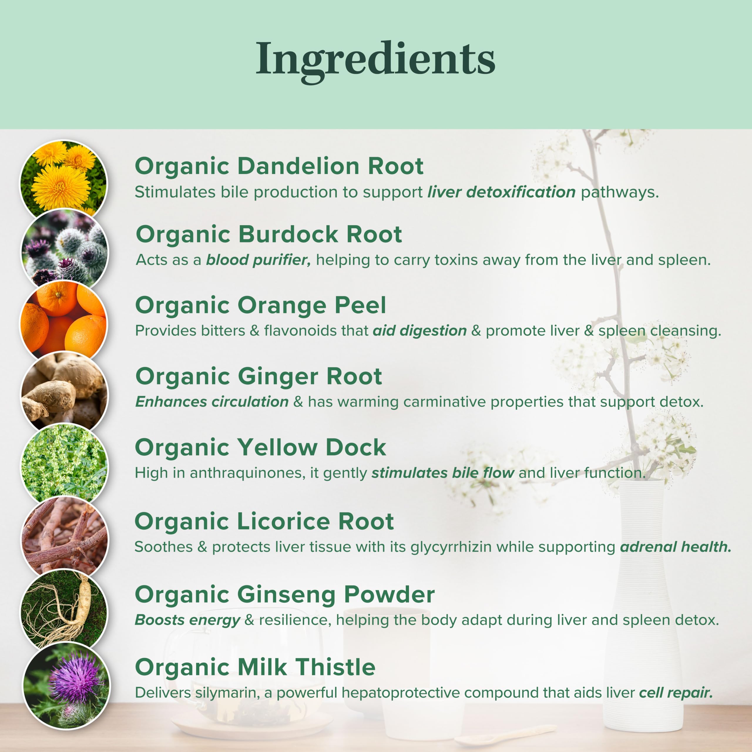 Jade Tea Organic Dandelion Root Tea For Liver Detox & Spleen Detox - Burdock Root, Ginger Root, & Orange Peel - Supports Liver, Gallbladder & Spleen Health - Apple Cinnamon Flavor