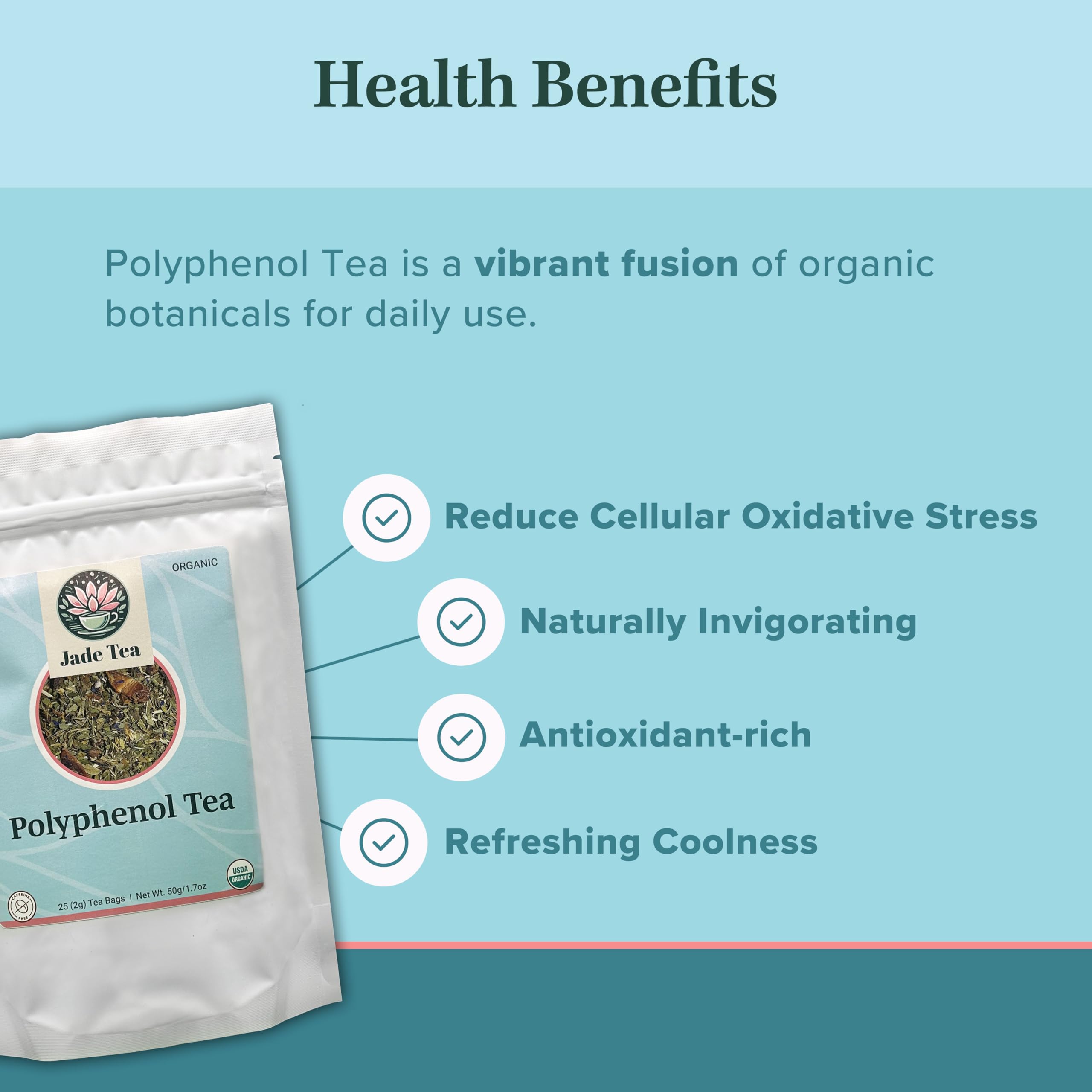 Organic Polyphenol Tea – Made in USA, Fair Trade, Sustainable Practices – 1 Pack of 25 Biodegradable Tea Bags