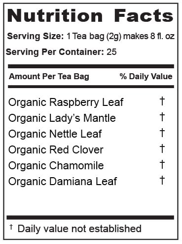 Organic Women's Fertility Tea - Red Raspberry Leaf, Lady’s Mantle, Red Clover, Chamomile, & Damiana Leaf, Hormone Balance Tea & Period Pain Relief, Made in USA, Fair Trade, & Sustainable