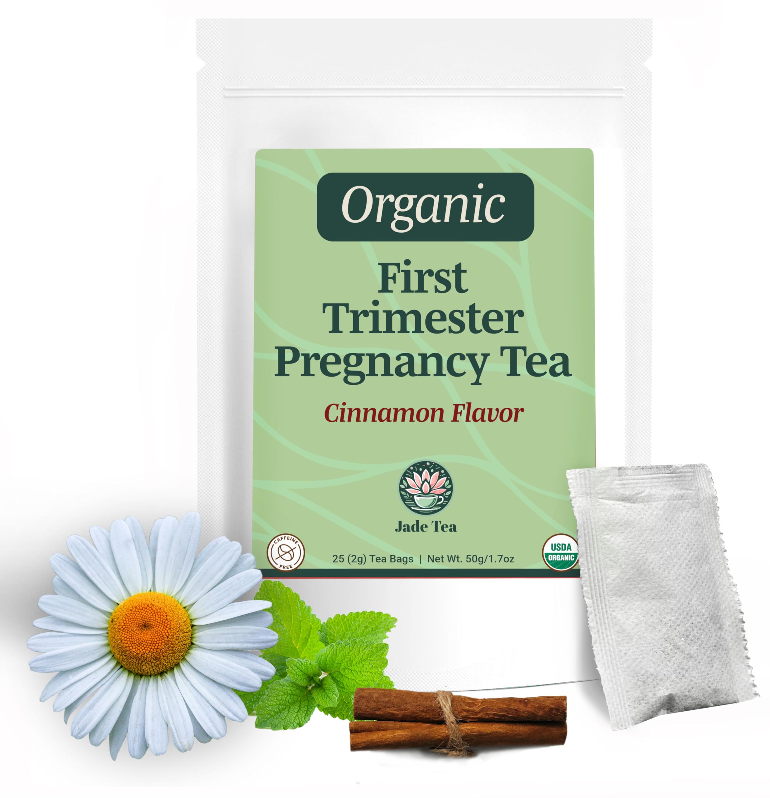Jade Tea - Organic First Trimester Tea - Nurturing Pregnancy Tea | First Bloom | Gentle Morning Sickness Relief & Foundational Prenatal Nutrition | Caffeine-Free | Made In USA
