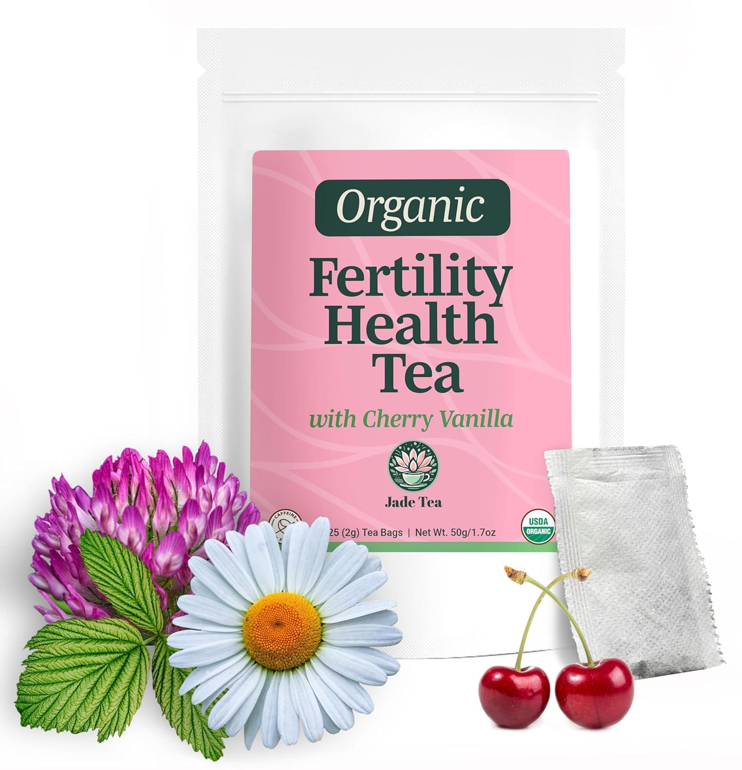 Organic Women's Fertility Tea - Red Raspberry Leaf, Lady’s Mantle, Red Clover, Chamomile, & Damiana Leaf, Hormone Balance Tea & Period Pain Relief, Made in USA, Fair Trade, & Sustainable