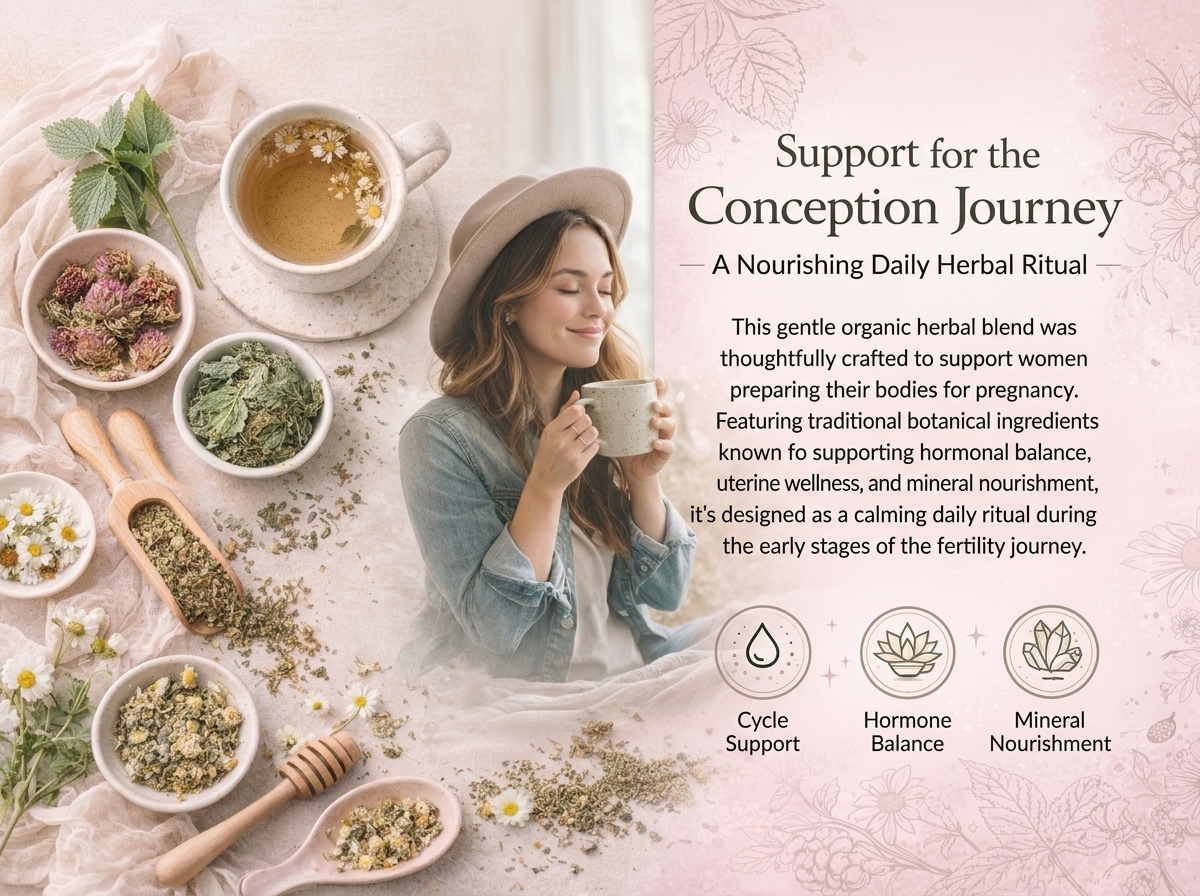 Organic Women's Fertility Tea - Red Raspberry Leaf, Lady’s Mantle, Red Clover, Chamomile, & Damiana Leaf, Hormone Balance Tea & Period Pain Relief, Made in USA, Fair Trade, & Sustainable