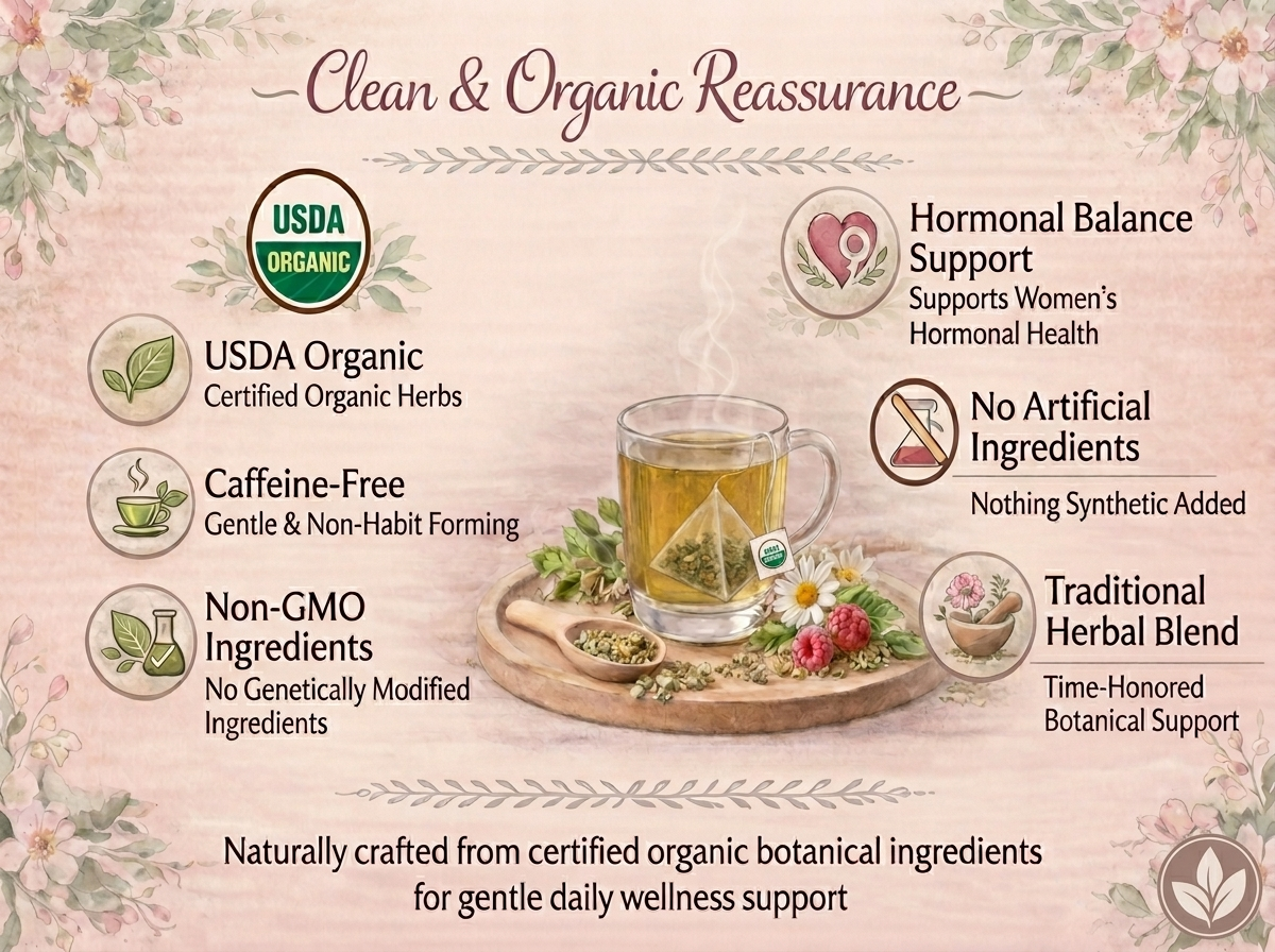Organic Women's Fertility Tea - Red Raspberry Leaf, Lady’s Mantle, Red Clover, Chamomile, & Damiana Leaf, Hormone Balance Tea & Period Pain Relief, Made in USA, Fair Trade, & Sustainable
