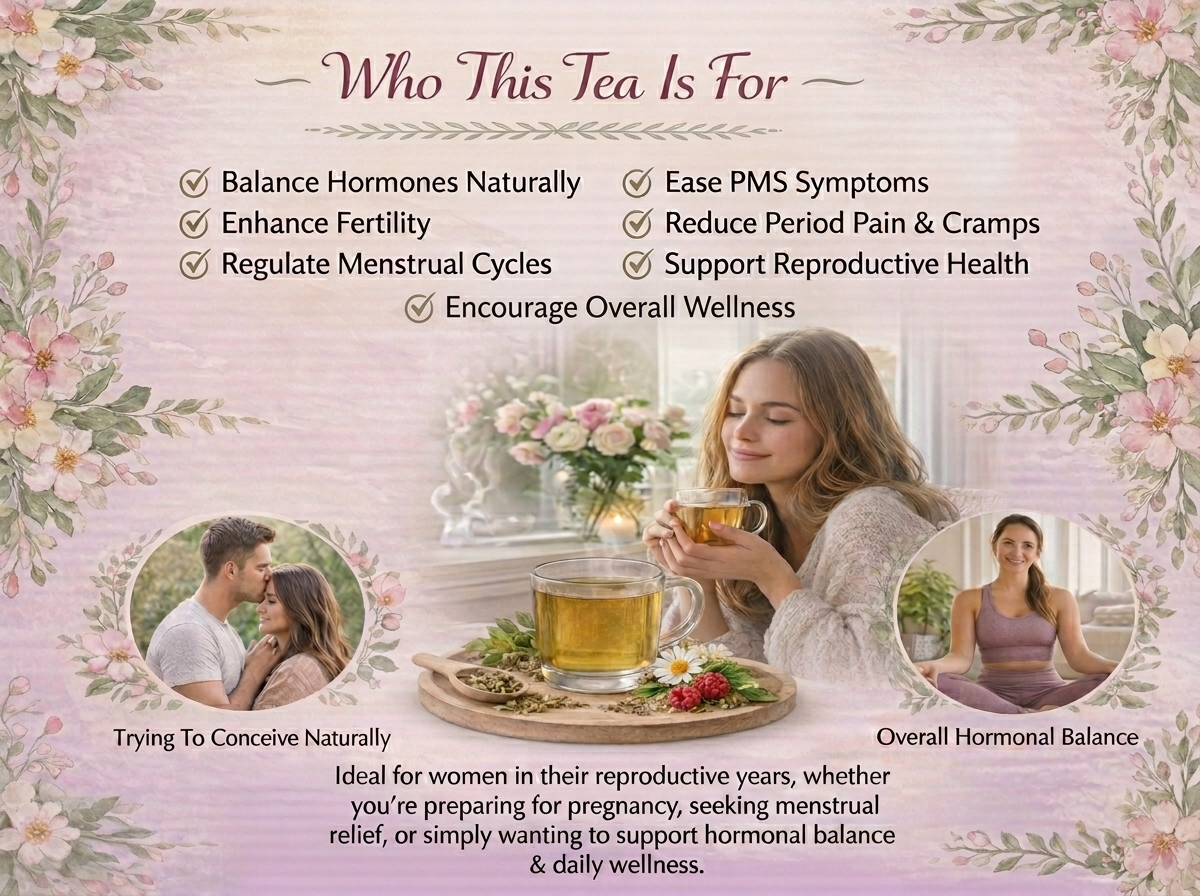 Organic Women's Fertility Tea - Red Raspberry Leaf, Lady’s Mantle, Red Clover, Chamomile, & Damiana Leaf, Hormone Balance Tea & Period Pain Relief, Made in USA, Fair Trade, & Sustainable