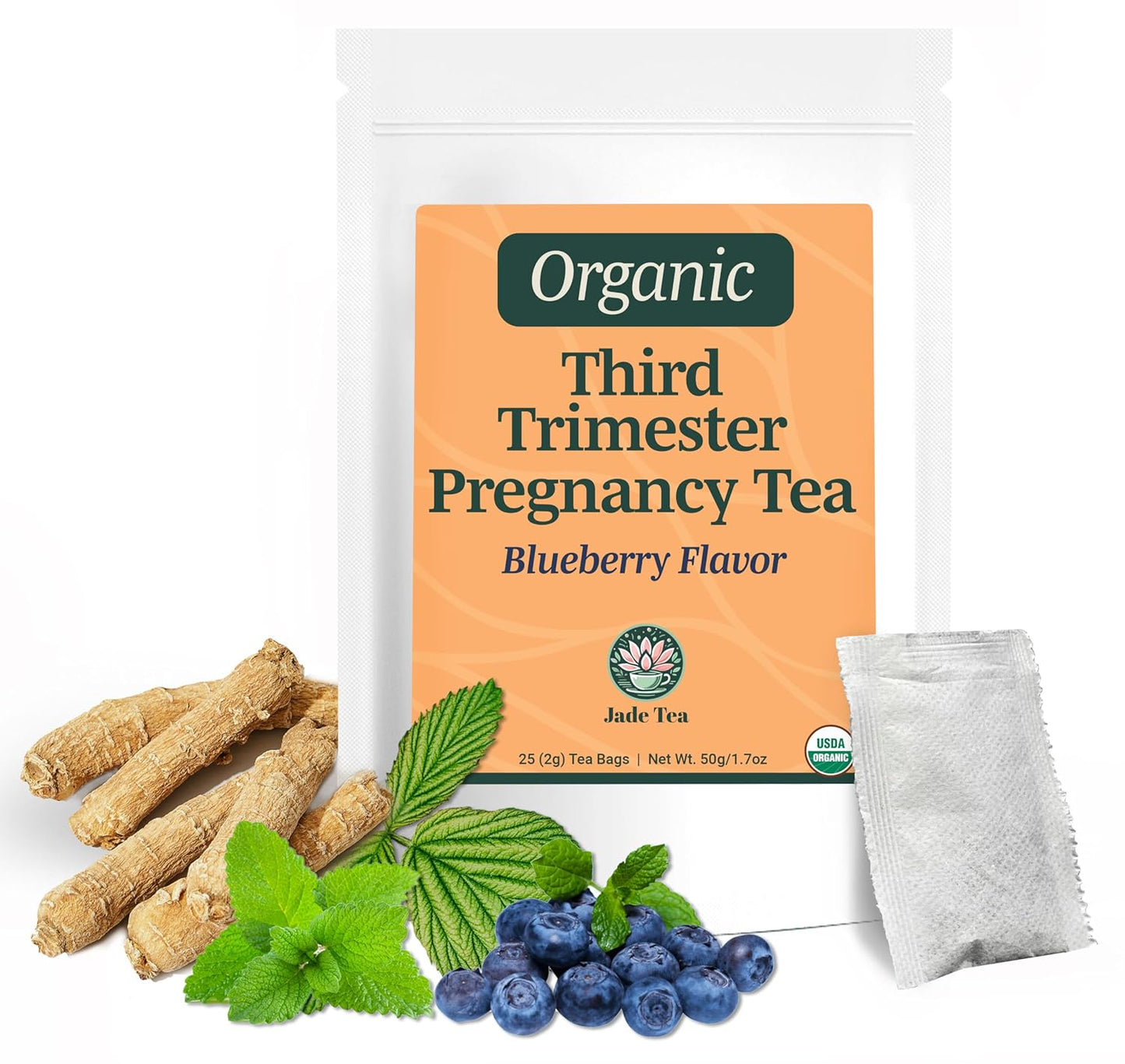 Jade Tea - Organic Third Trimester Tea | Pregnancy Tea - Toning & Birth Preparation | Maximized Uterine Health for Labor & Postpartum Recovery | Caffeine-Free, Fair Trade, Sustainable, Made In USA