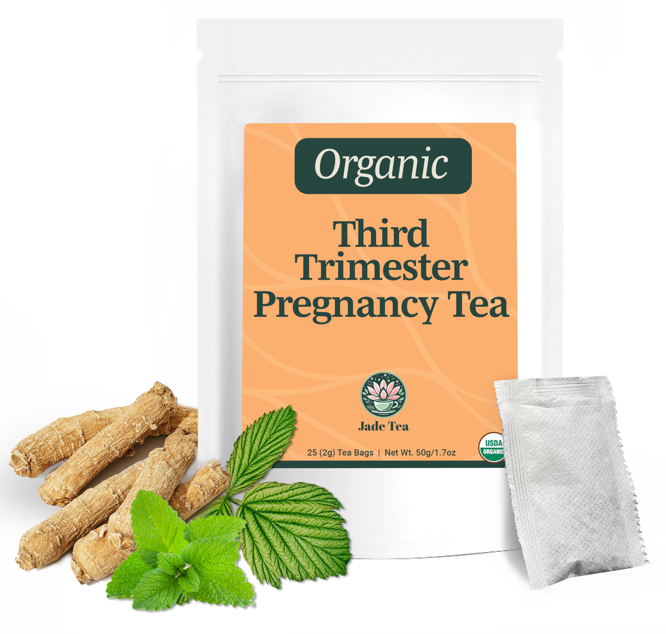 Jade Tea - Organic Third Trimester Tea | Pregnancy Tea - Toning & Birth Preparation | Maximized Uterine Health for Labor & Postpartum Recovery | Caffeine-Free, Fair Trade, Sustainable, Made In USA