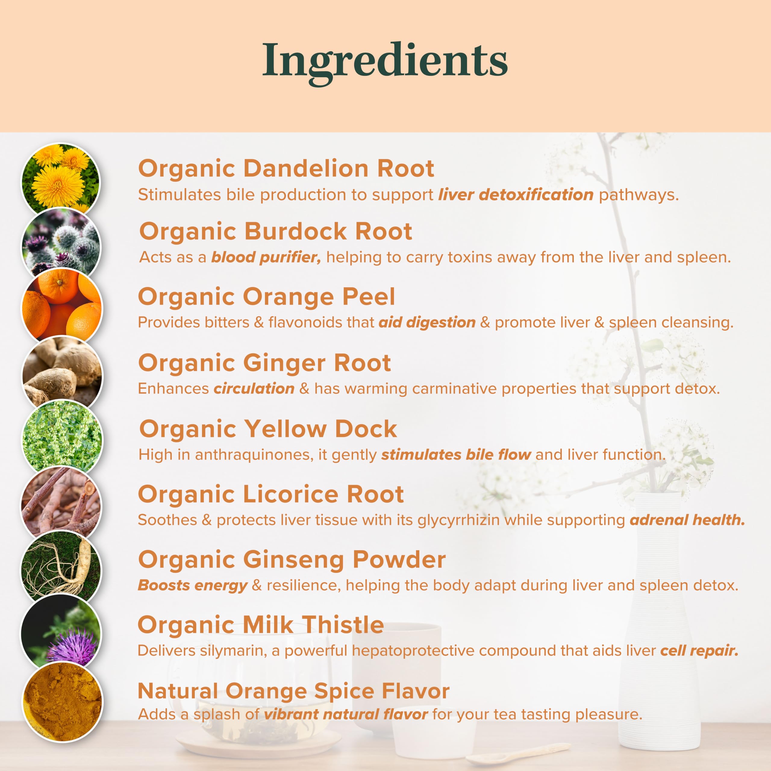 Jade Tea Organic Dandelion Root Tea For Liver Detox & Spleen Detox - Burdock Root, Ginger Root, & Orange Peel - Supports Liver, Gallbladder & Spleen Health - Apple Cinnamon Flavor