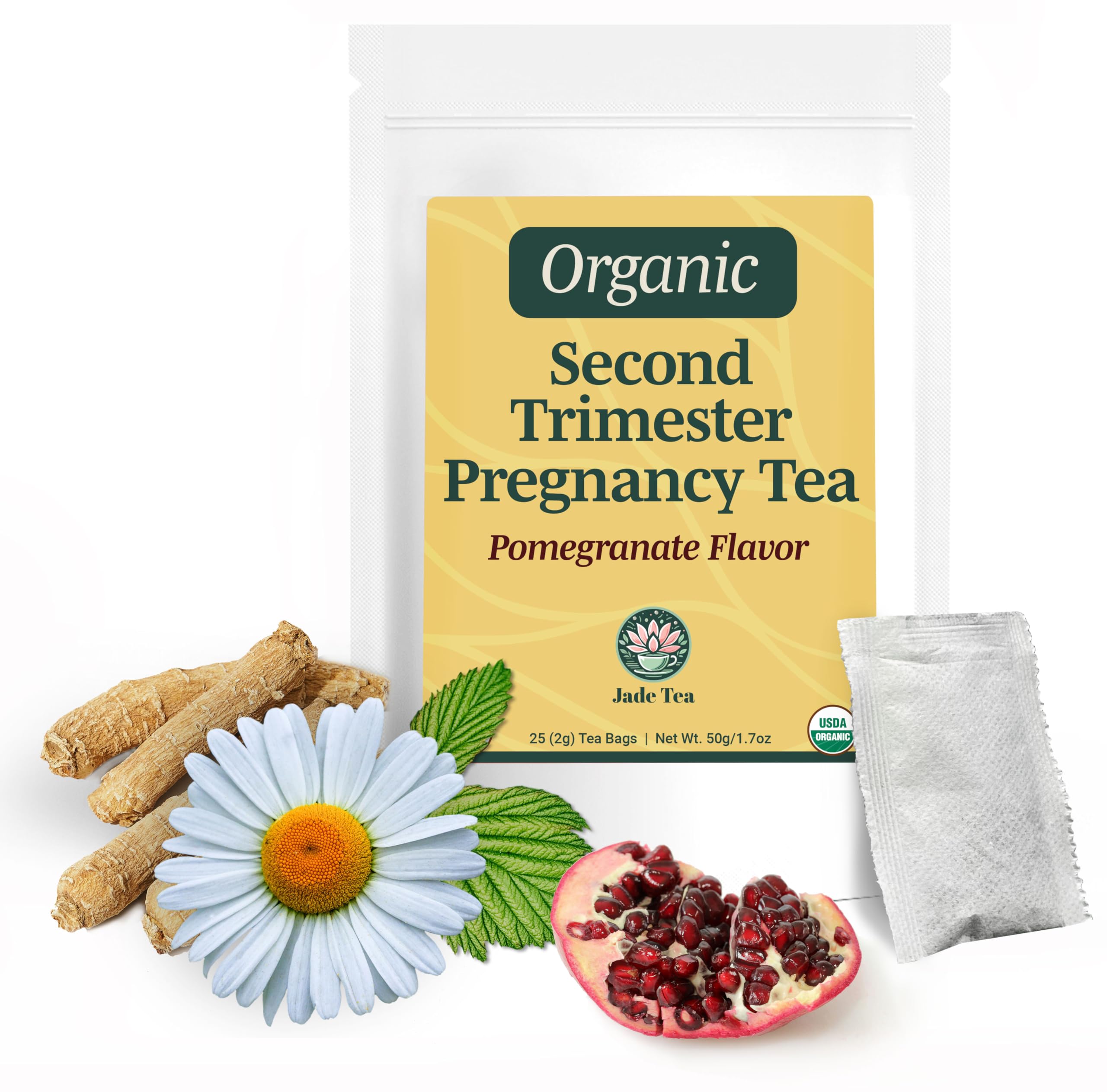 Jade Tea - Organic Second Trimester Pregnancy Tea | Uterine Toning Prep & Sustained Prenatal Mineral Support | Caffeine-Free, Fair Trade, Sustainable, Made In USA