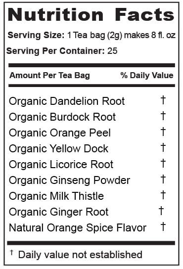 Jade Tea Organic Dandelion Root Tea For Liver Detox & Spleen Detox - Burdock Root, Ginger Root, & Orange Peel - Supports Liver, Gallbladder & Spleen Health - Apple Cinnamon Flavor